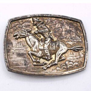 Vintage Western Cowboy Horse Pony Express Ranch Belt Buckle Metal Pewter Brass